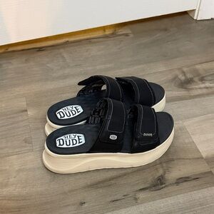 Hey Dude Black Dual-Strap Platform Sandals with Cream Sole